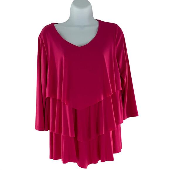 Susan Graver Liquid Knit Tiered Blouse Womens 3/4 Sleeves Top Size Small - Picture 1 of 7